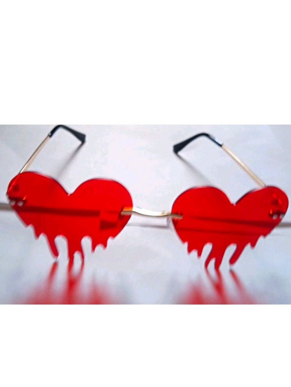 Red Heart-Shaped Dripping Novelty Costume Glasses Gold Tone Frame One Size